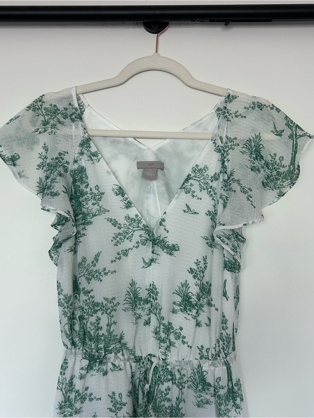 2 for 10$ ☀️ Flounce sleeves green landscape print maxi dress sz4 - Picture 4 of 16